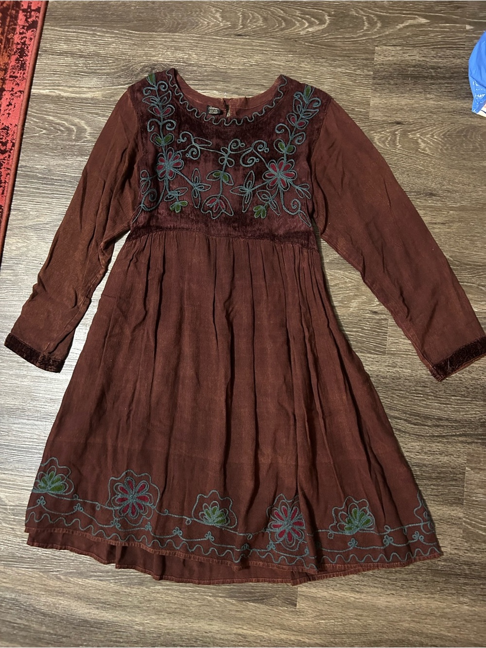 Sacred Threads Renaissance Embroidered Brown Floral Dress Cottagecore Romantic